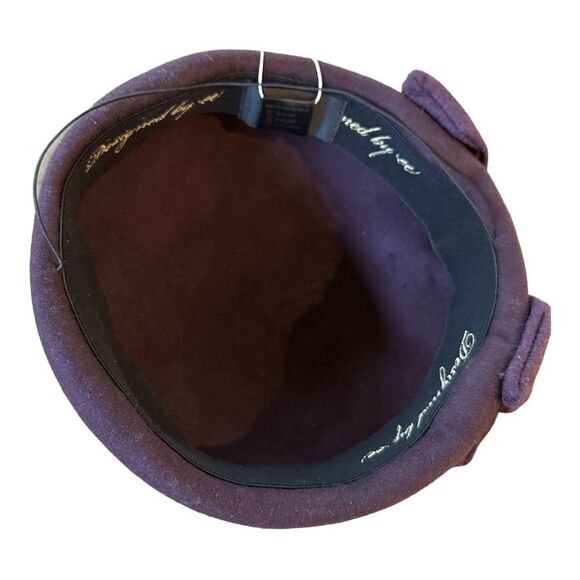 Pillbox Hat elegant 100% wool bow dark purple elegant 50’s style NEW - Picture 4 of 12